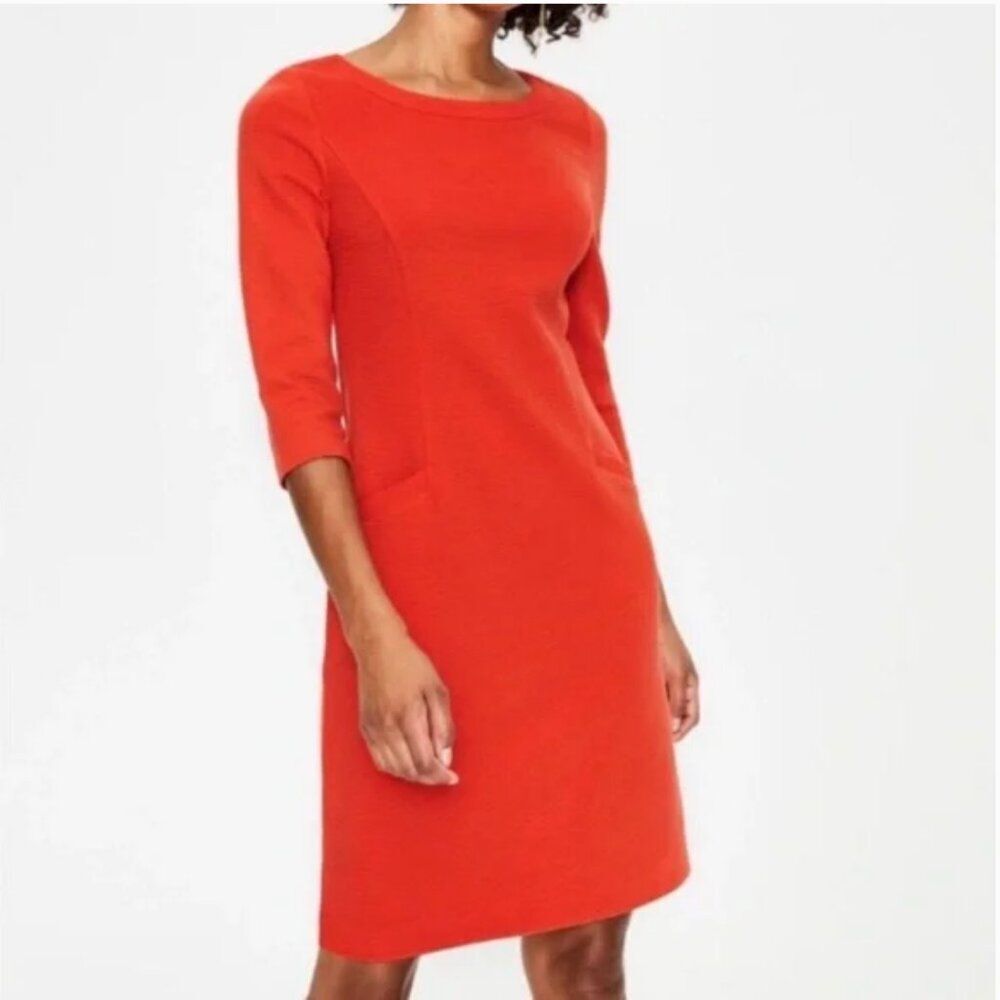 Boden Women's Jasmine Ottoman Dress Orange Sheath Shift Ribbed 3/4 Sleeve Size 6